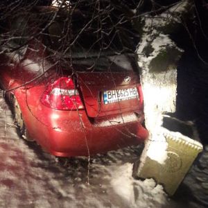 Под Измаилом таксист слетел со скользкой дороги и врезался в дерево (ФОТО)